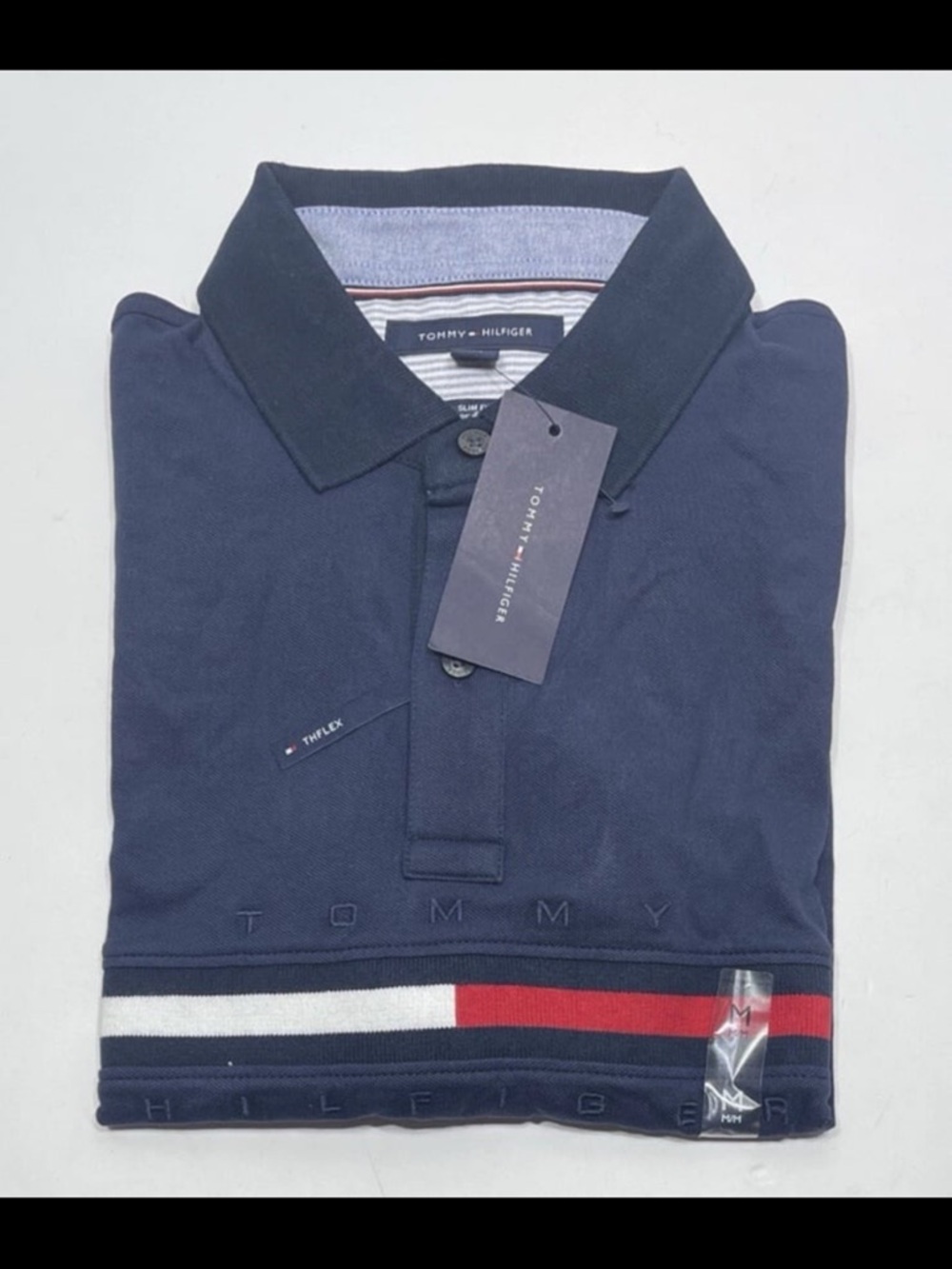 NWT TOMMY HILFIGER Men’s Navy Blazer Short Sleeve Cotton Pique Flag Polo M